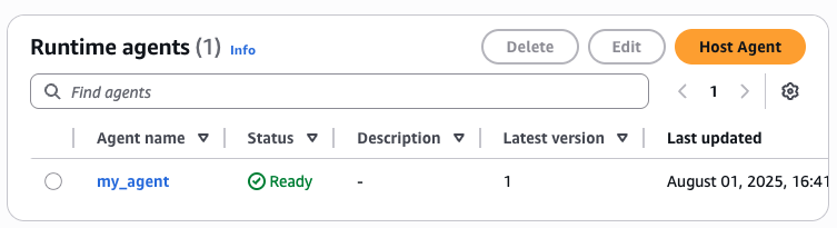 AgentCore Runtimeのコンソール画面