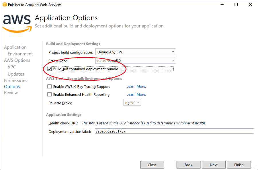 Self contained option in deployment wizard