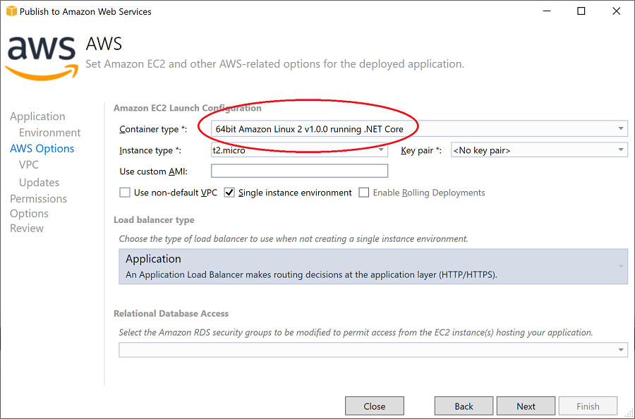 Visual Studio deployment wizard platform selector