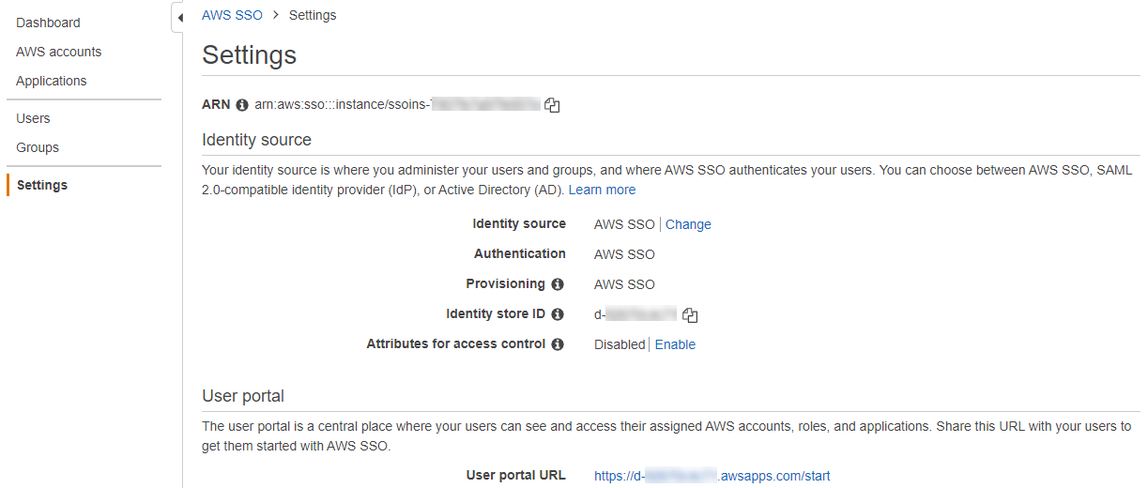 AWS SSO Settings