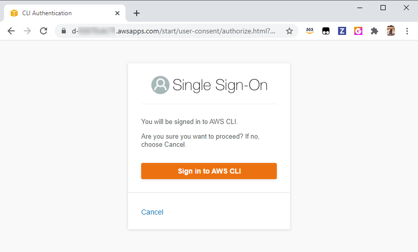 SSO Access confirmation after logging in to the AWS SSO portal