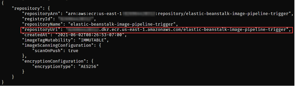 ECR repository creation output