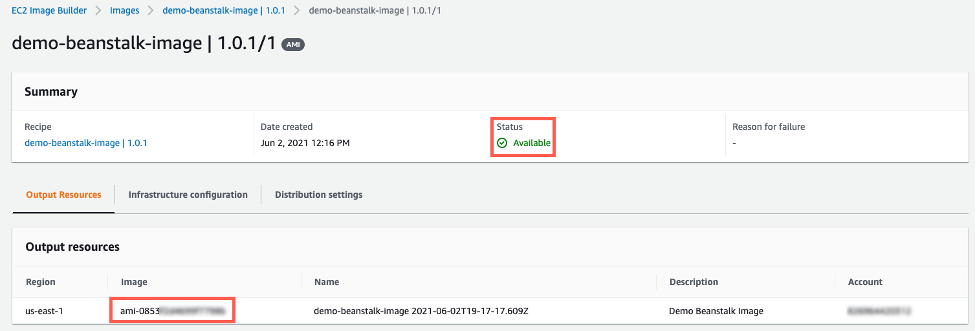 EC2 Image Builder image build version details