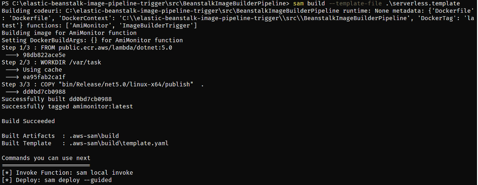 SAM build command output