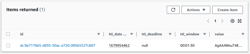 Viewing the cache entry for a single ASP.NET Core session’s PageCount in the Scan or query items page in the DynamoDB console