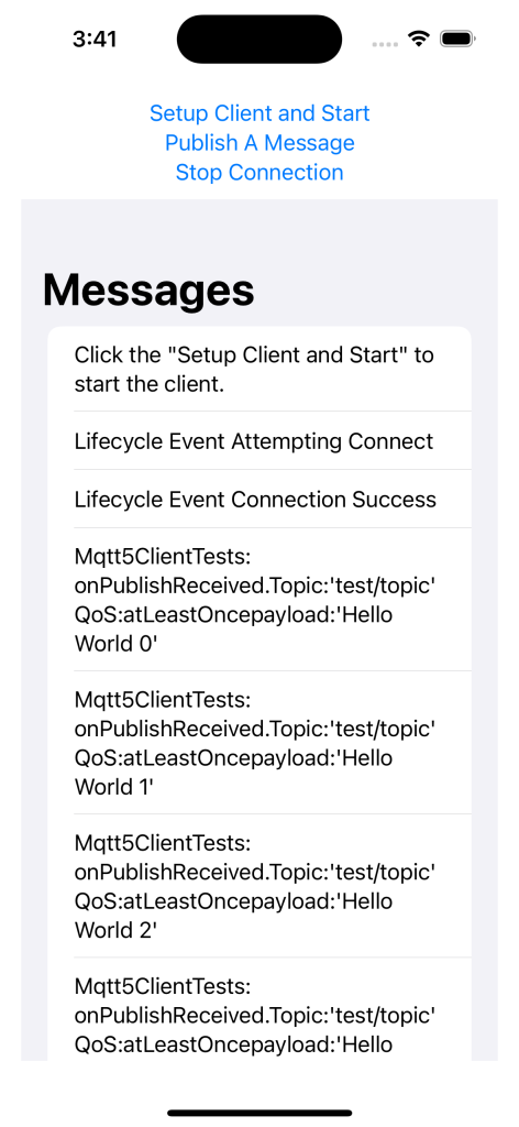 Screenshot of the iOS Sample