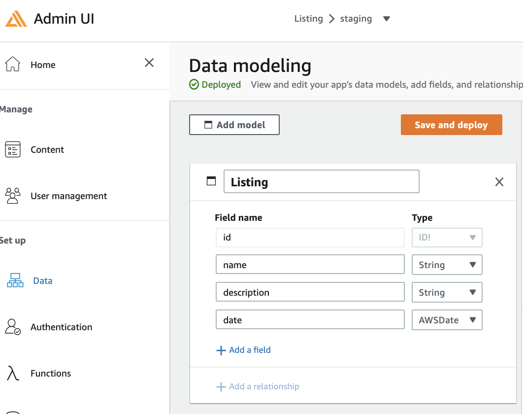 Amplify Admin UI - Data screenshot