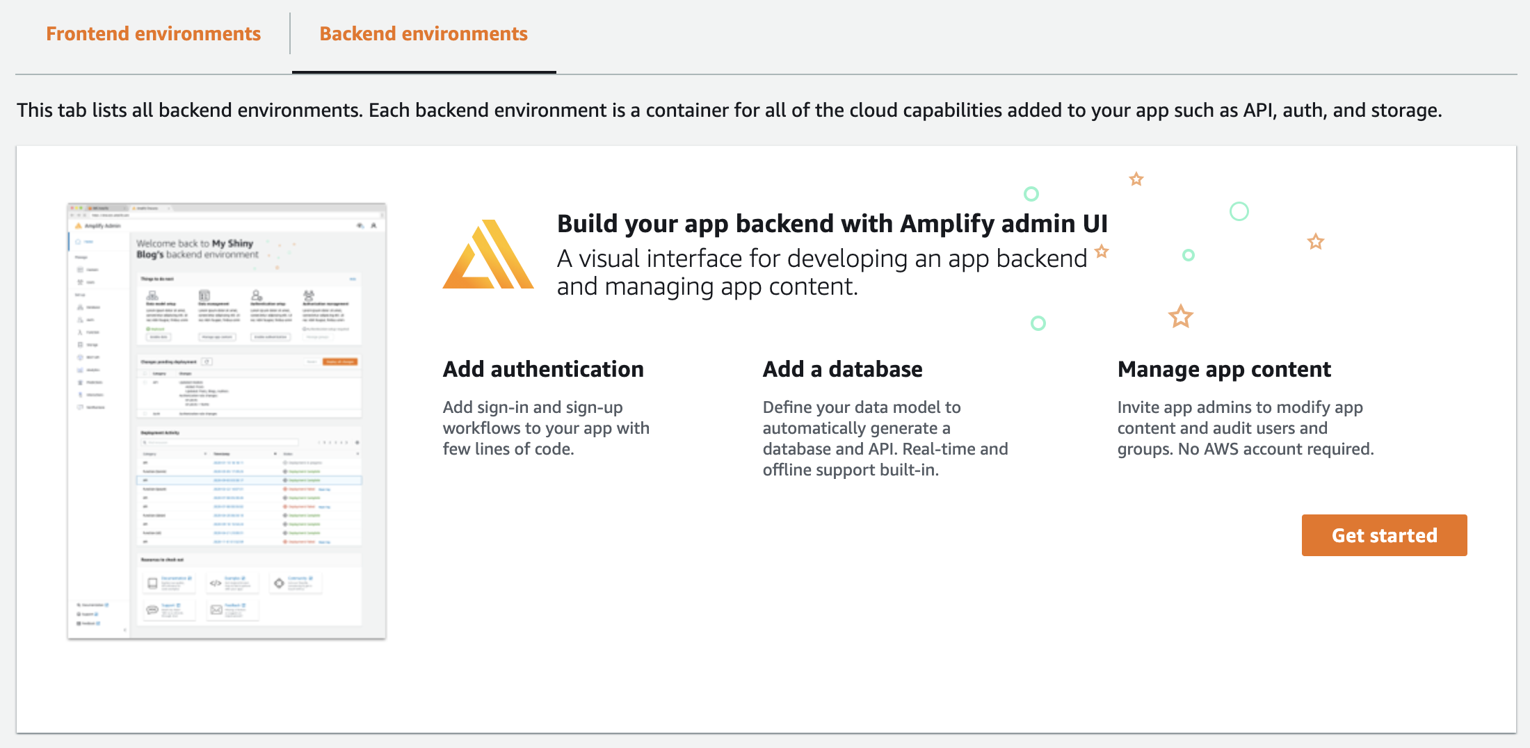 Amplify App Get Started Backend environments