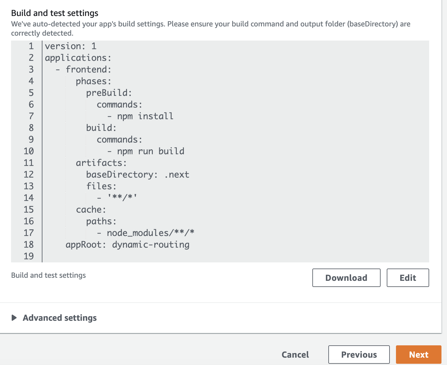 AWS Amplify Build and test settings
