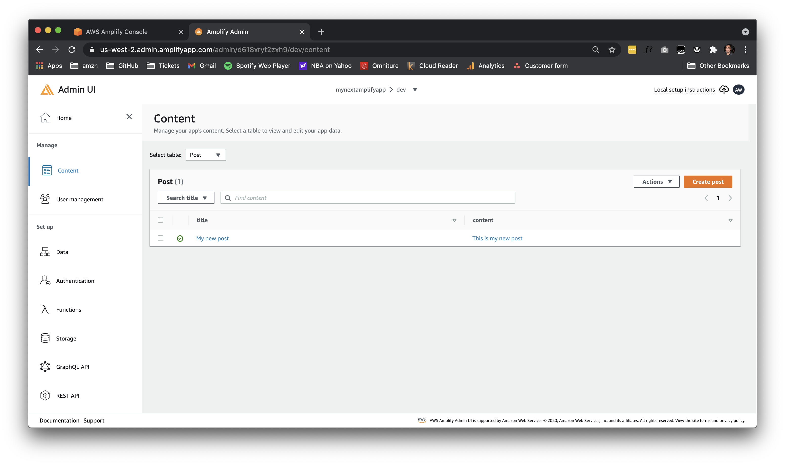 Admin UI Content section. Single Post entry