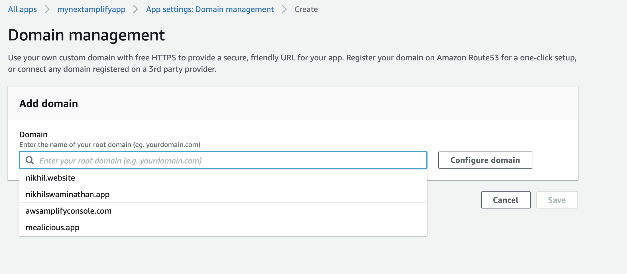 App settings: Domain management - Add domain