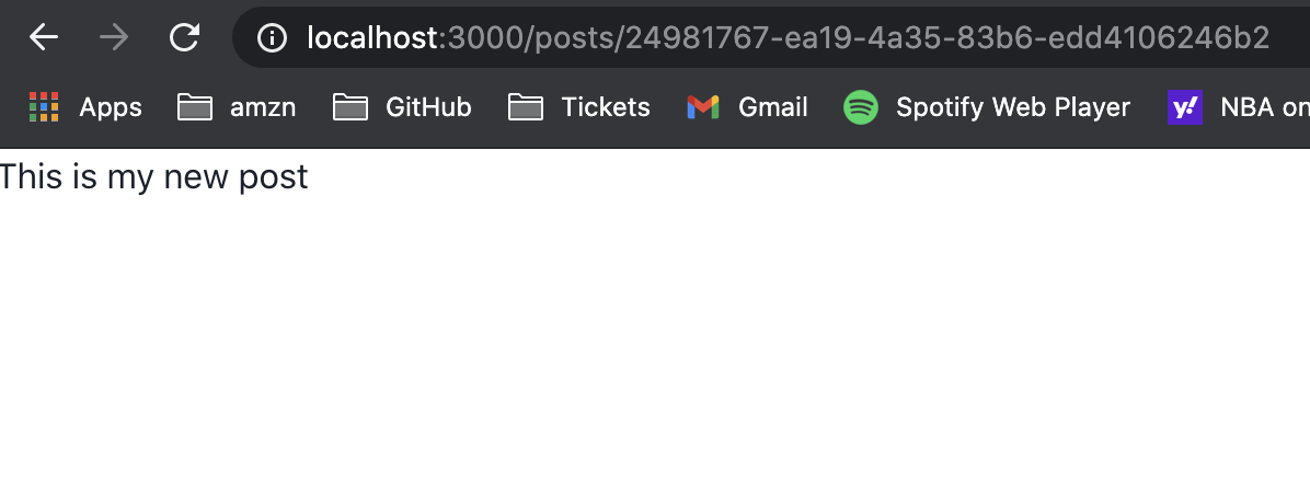 localhost - posts/postId path - This is my new post
