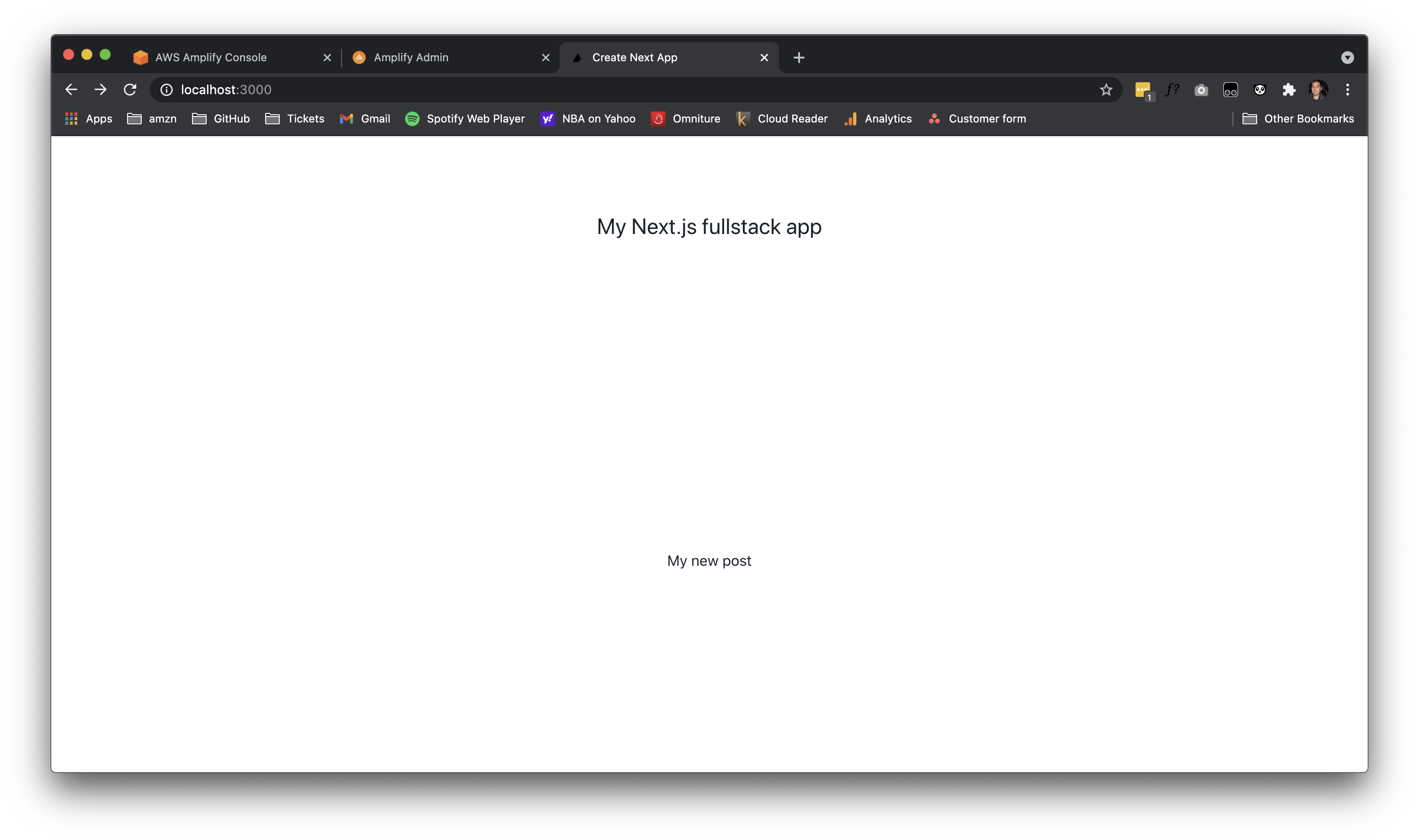 My Next.js fullstack app shown on localhost