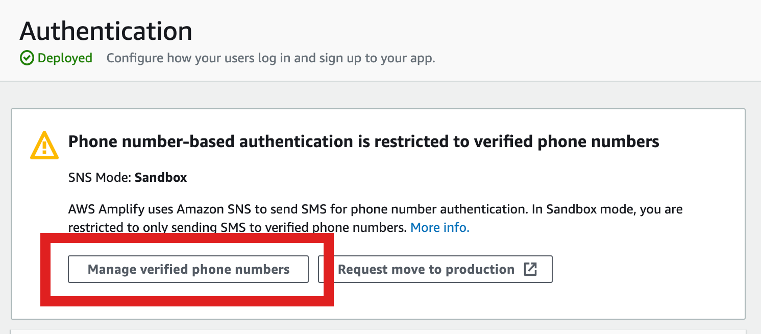 Amplify Admin UI - how to add verified phone numbers screenshot