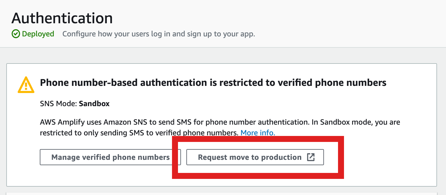 Amplify Admin UI - how to request move to production screenshot