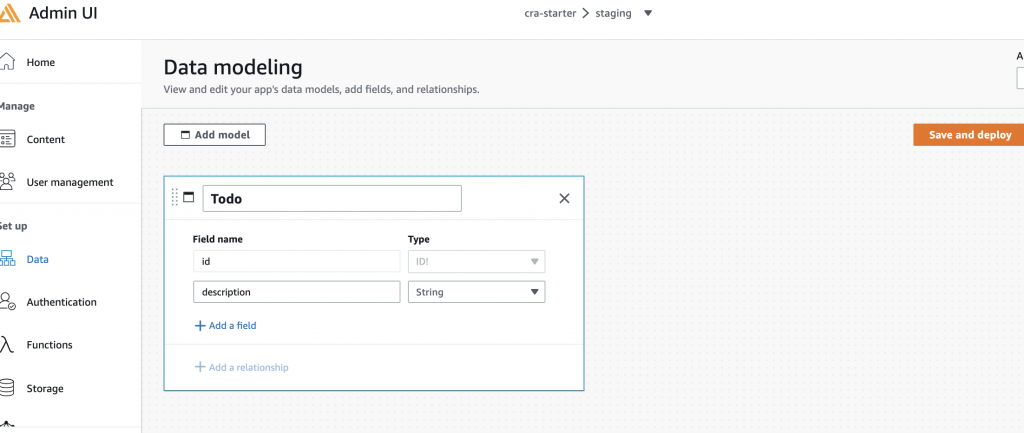 Screenshot of Admin UI data model
