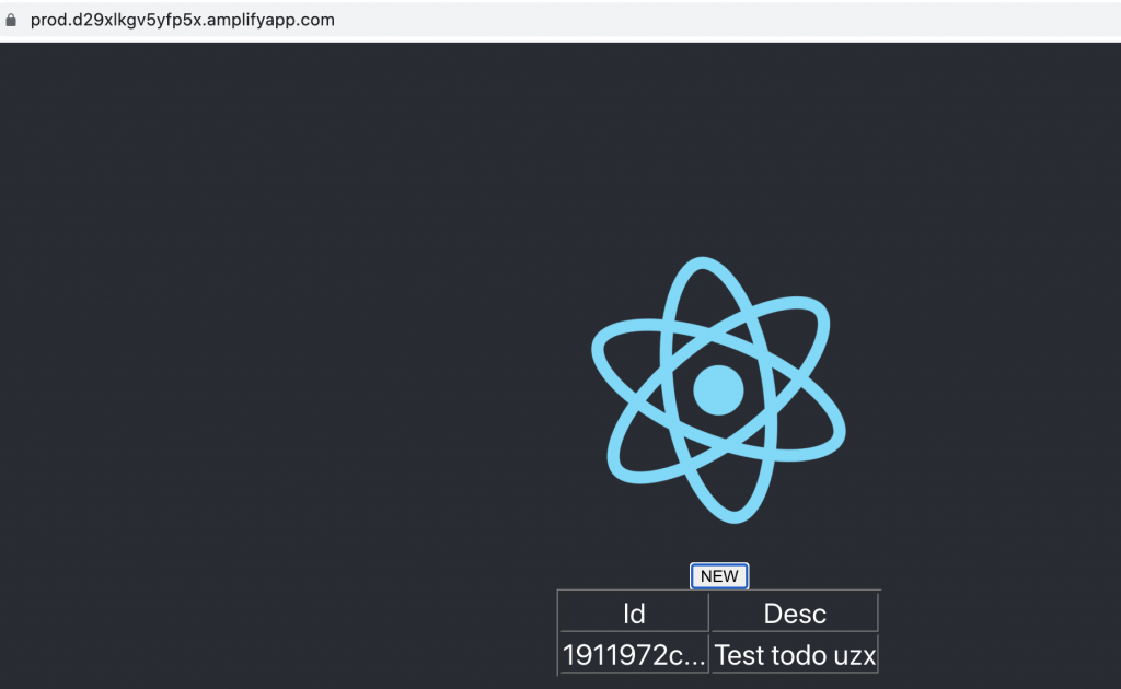 Screenshot of Hosted React app