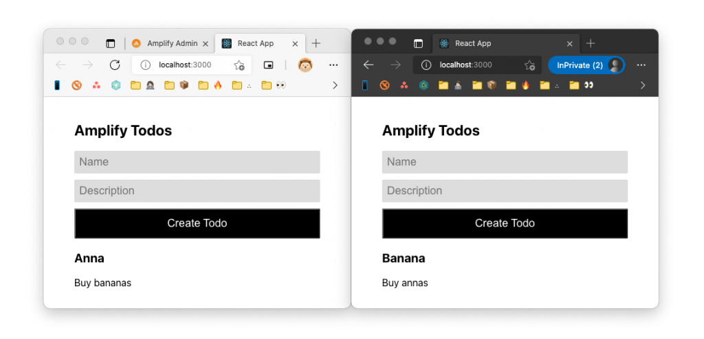Screenshot of side-by-side todo list