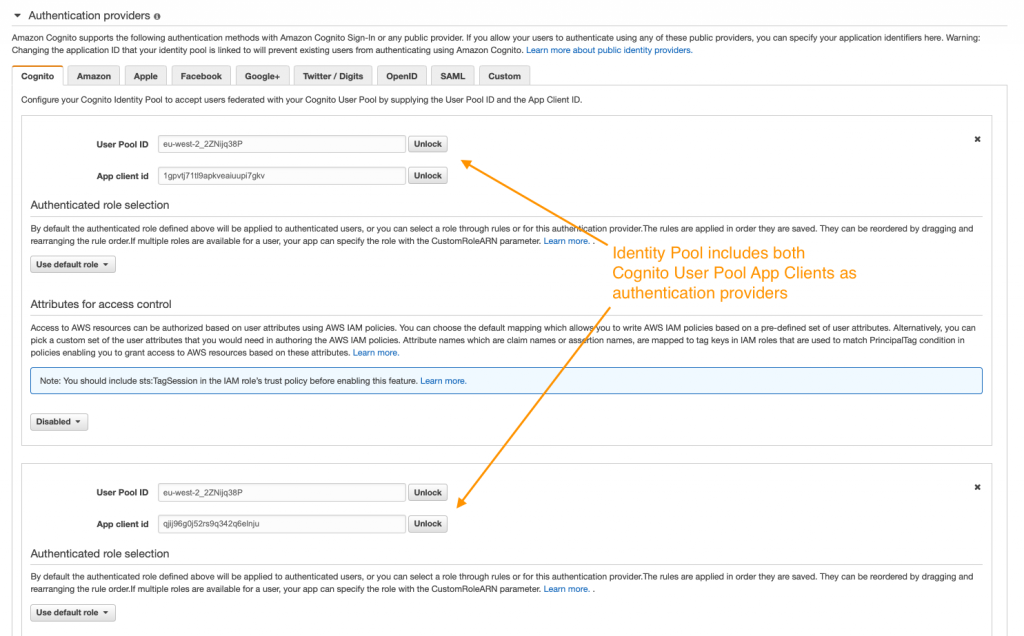 Screenshot of Identity Pool console