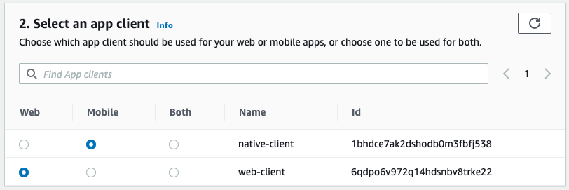 Screenshot of select an app client prompt