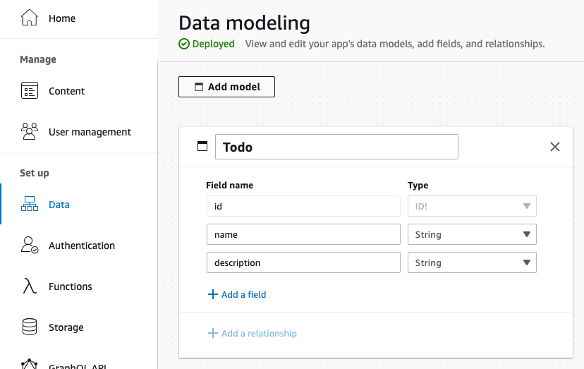 Screenshot of Admin UI data modeling
