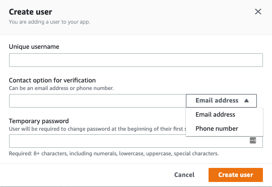 Screenshot of user creation