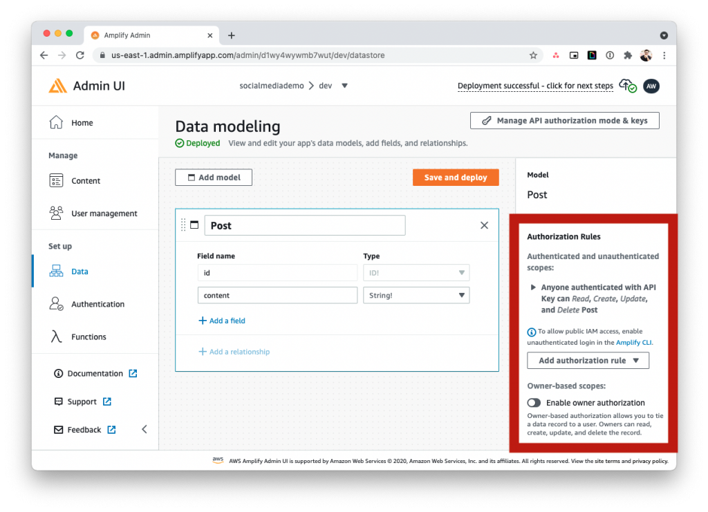 Screenshot of Admin UI's authorization panel