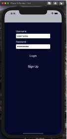 When the IOS simulator finishes launching the application, it shows the login screen.