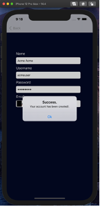 Upon successful sign up, a pop up diaglog box will confirm success.