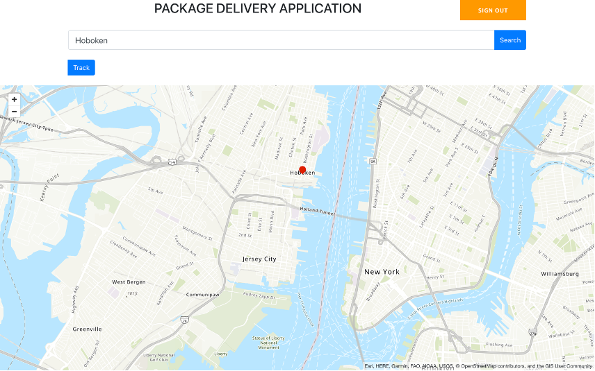 Delivery Application with Search and Track functionality
