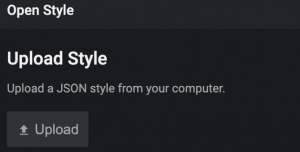 The Open Style dialog which reads “Upload a JSON Style from your computer.