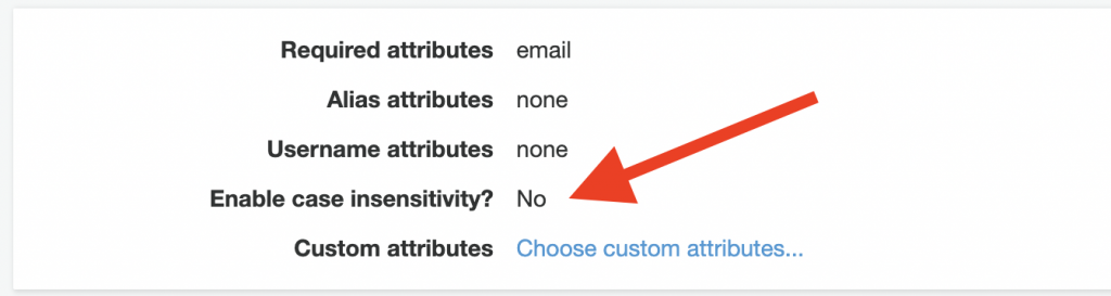 Screenshot of Cognito user pool console