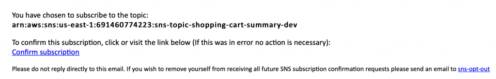 Screenshot of email pertaining to subscription confirmation