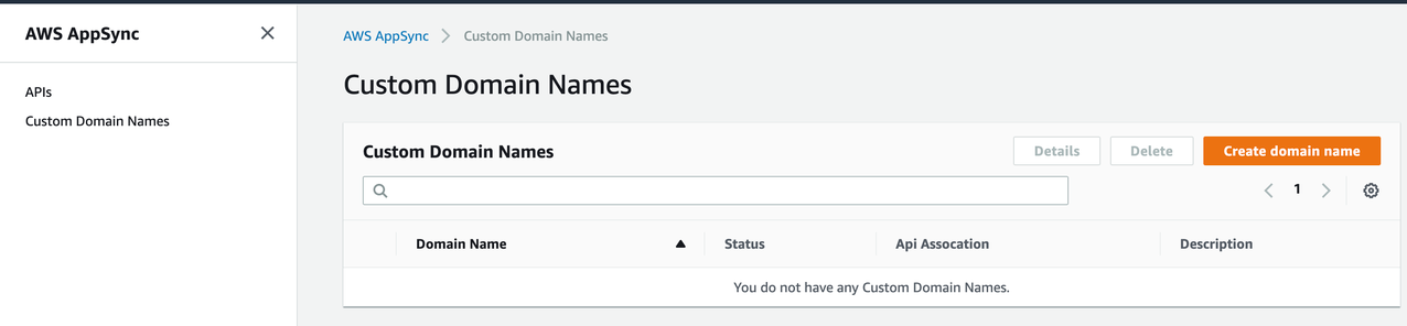 The landing page for creating AppSync Custom Domain Names