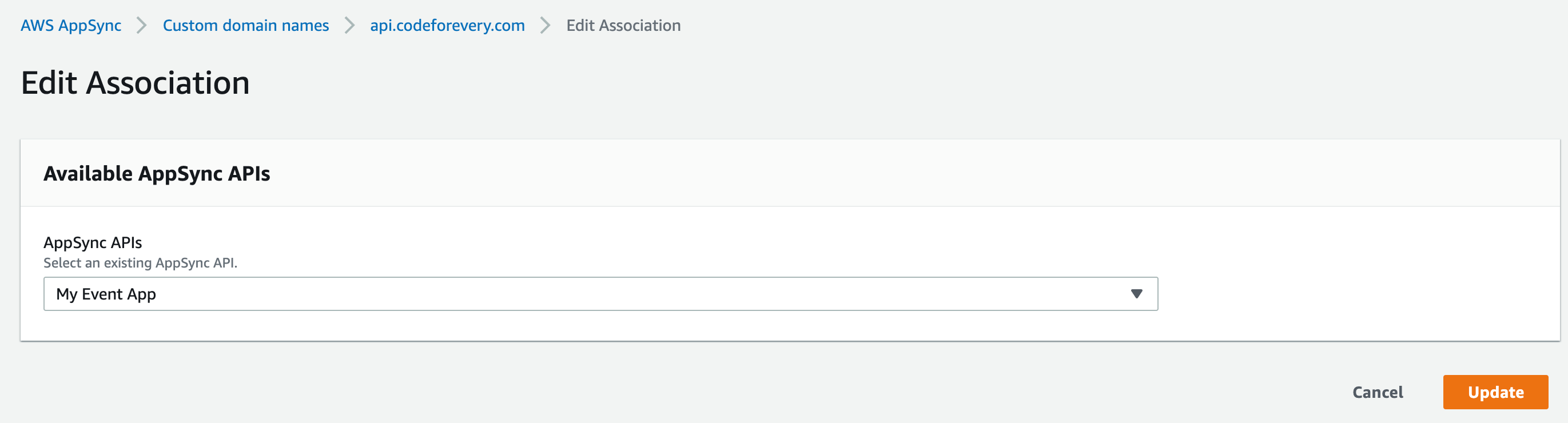 Associating the newly created custom domain with AppSync API