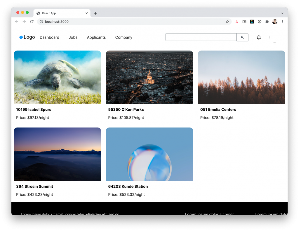 Screenshot of running app