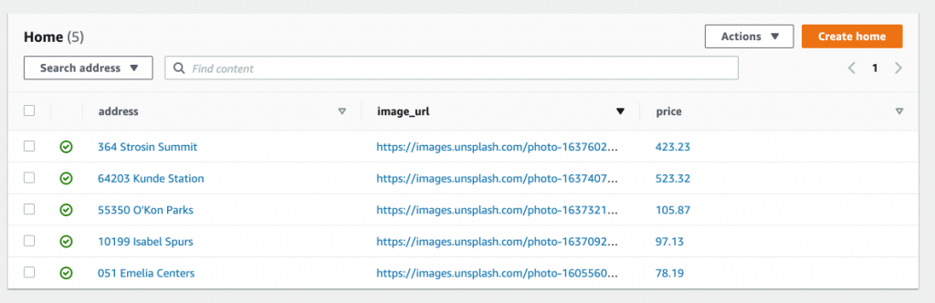 Screenshot of generated data