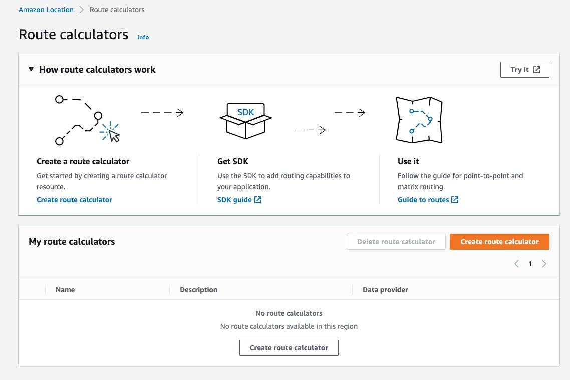 From the Route Calculators Screen, select the orange&nbsp;Create route calculator to add a route calculator to the list of My route calculators