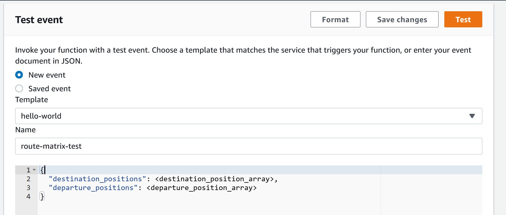using the AWS Lambda Test tab in the console