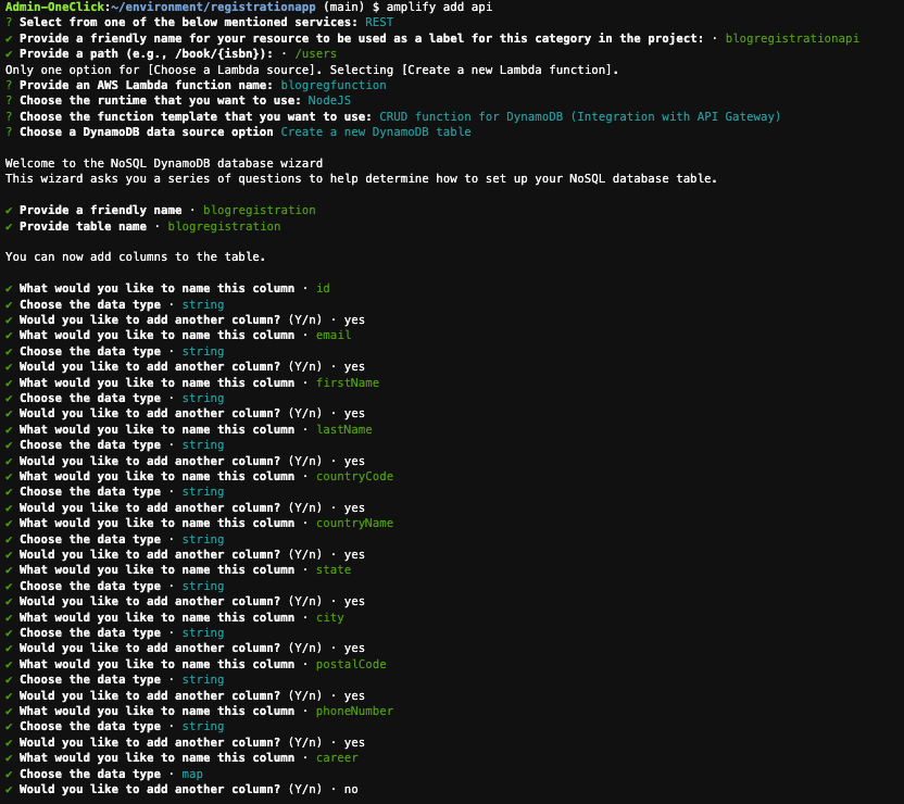 Run amplify add api. Provide values.
