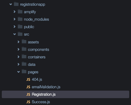 File directory with registration.js selected.