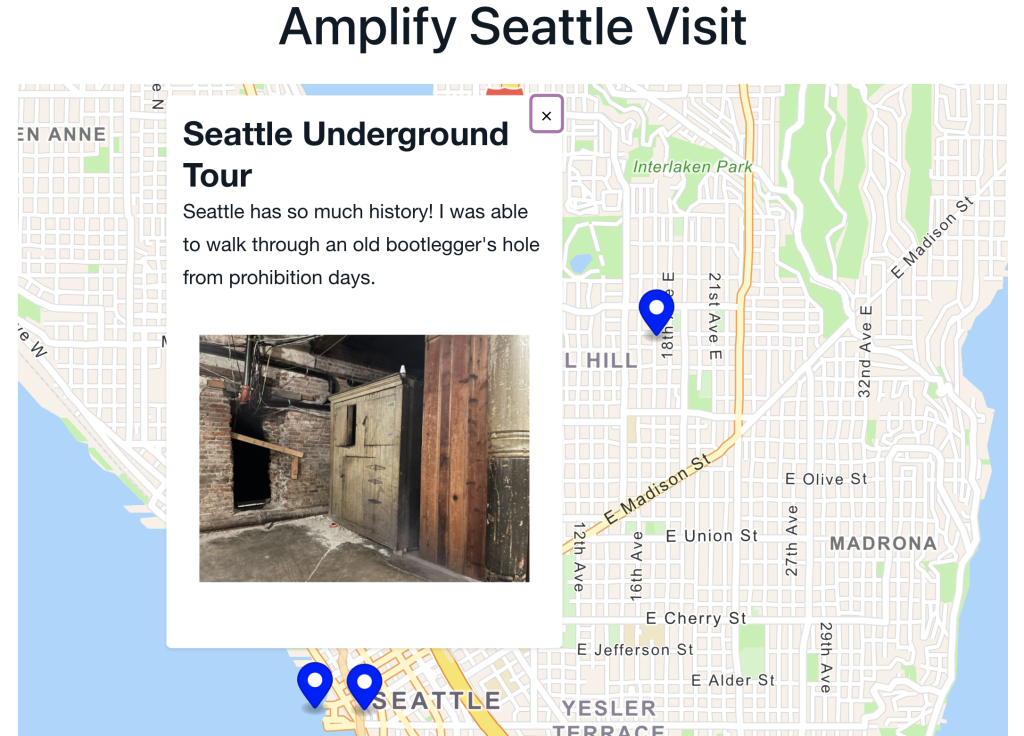 Map with the location marker and popup