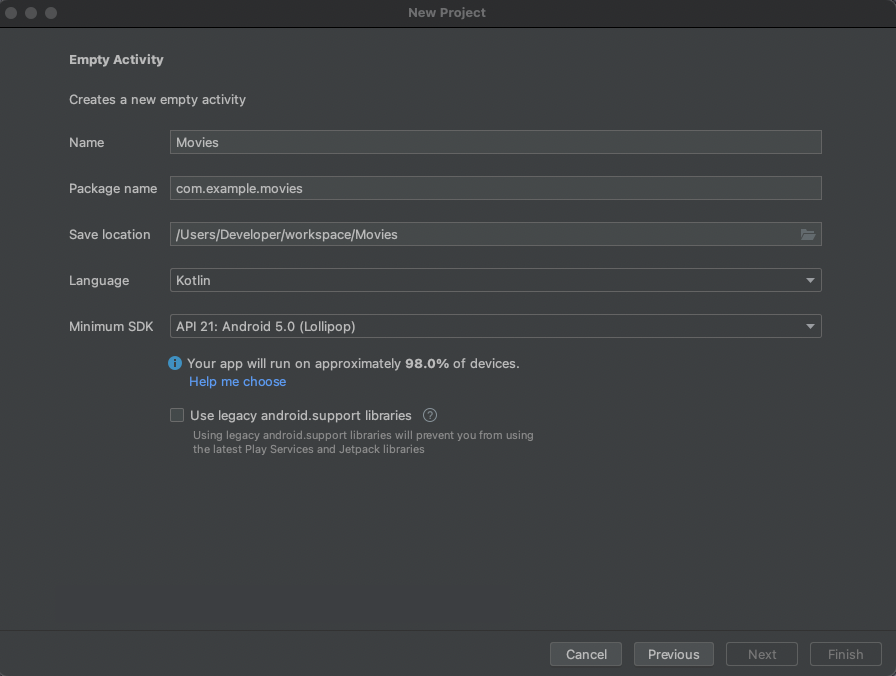 Creating new Project Named Movies