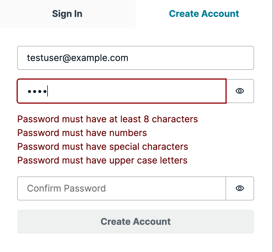 Amplify Authenticator with password strength requirements