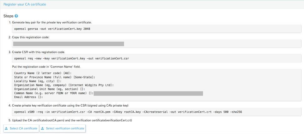 Register CA Certificate Console