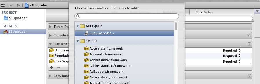 link libAWSiOSSDK.a