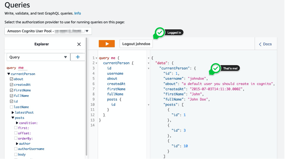 Querying for the current person using the Queries editor