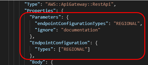 Add required properties to the API CloudFormation template.