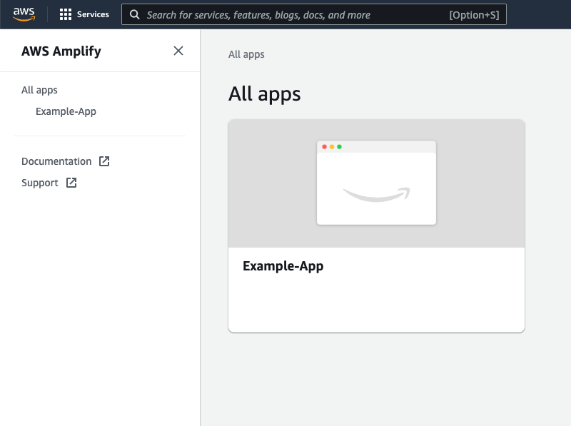 AWS Amplify Console app picker