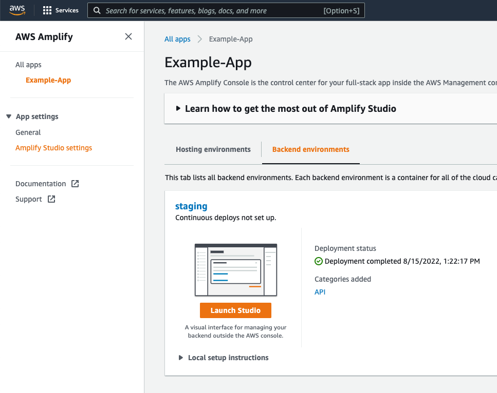 Screenshot of an Amplify app in the Amplify Console